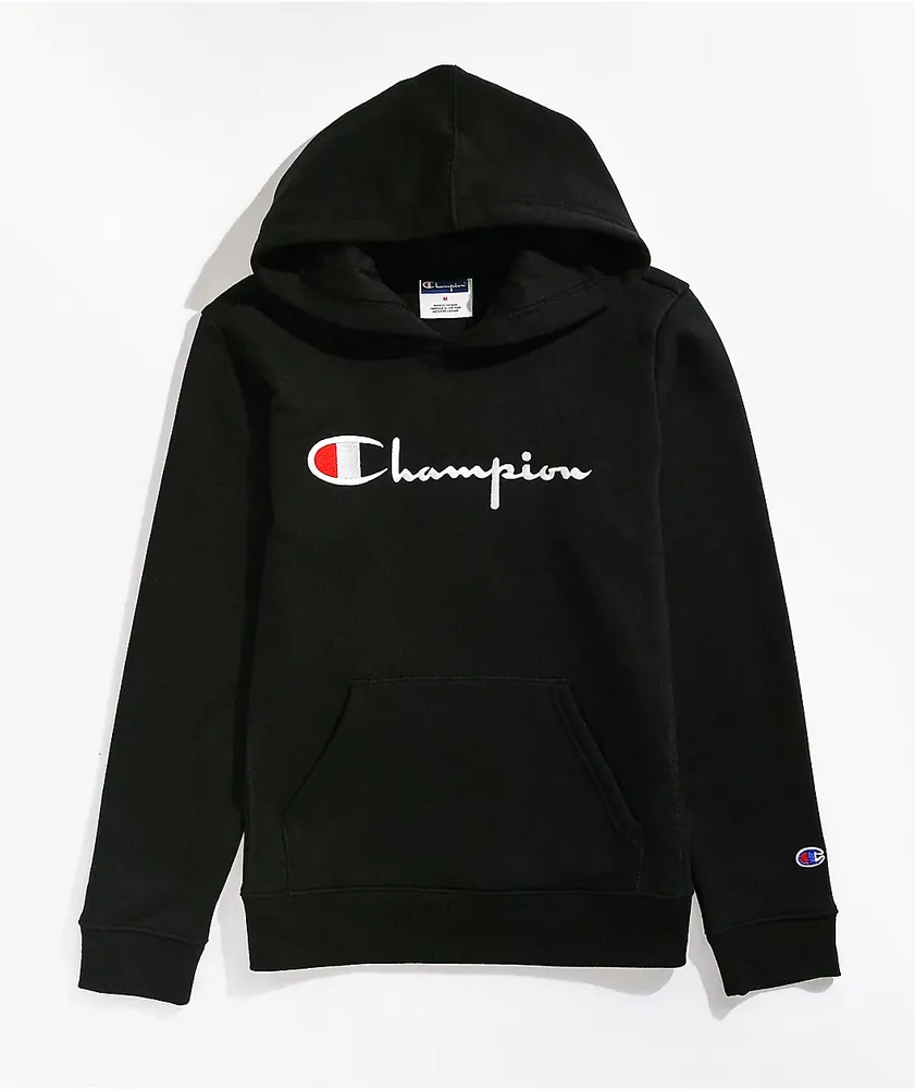 Champion Kids' Vintage Script Embroidery Black Hoodie