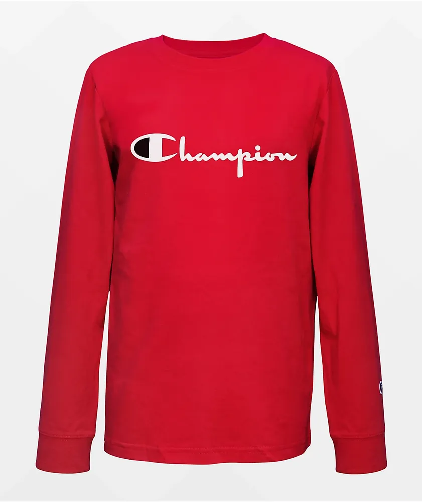 Champion Kids Heritage Script Red Long Sleeve T-Shirt