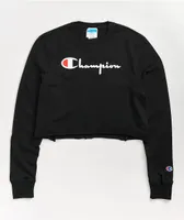 Champion Logo Script Black Crop Long Sleeve T-Shirt