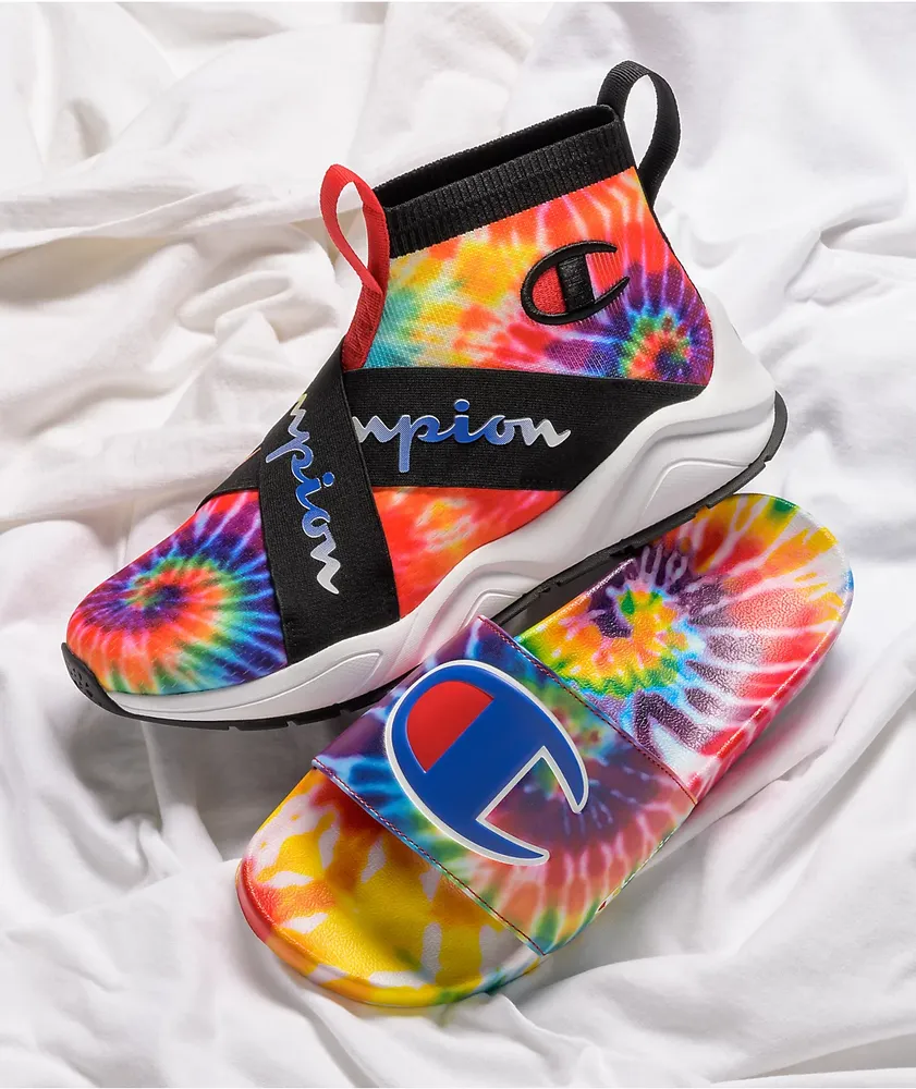 Champion Men's IPO Rainbow Tie Dye Slide Sandals