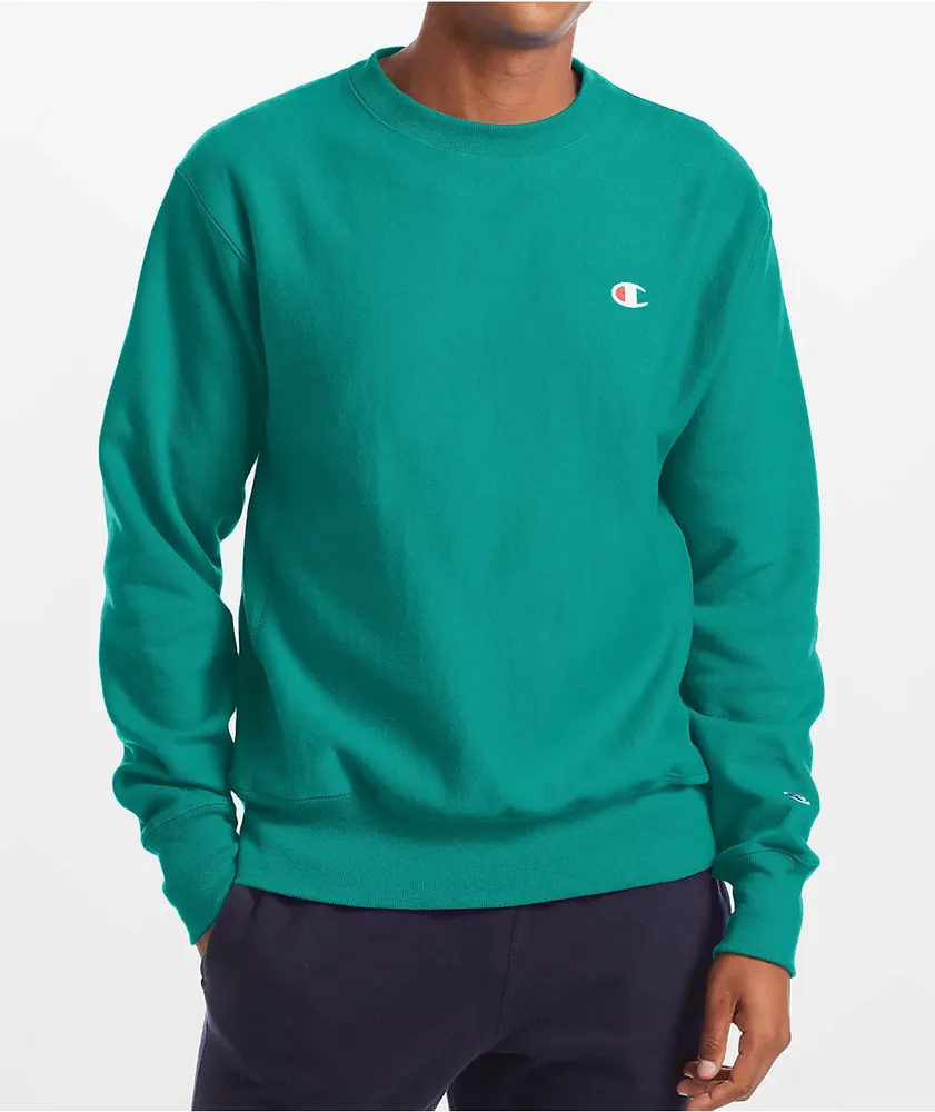 Champion Reverse Weave Embroidered C Green Crewneck Sweatshirt