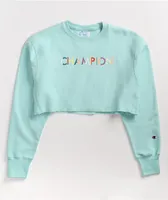 Champion Reverse Weave Ice Blue & Multi Crop Crew Neck Sweatshirt