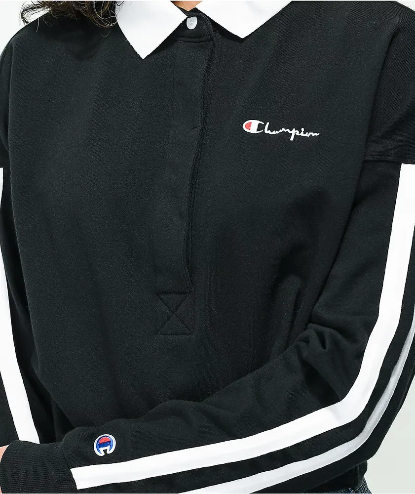 Champion Rugby Black & White Striped Long Sleeve Crop T-Shirt