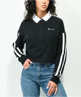 Champion Rugby Black & White Striped Long Sleeve Crop T-Shirt