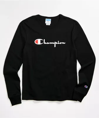 Champion Script Logo Black & White Long Sleeve T-Shirt