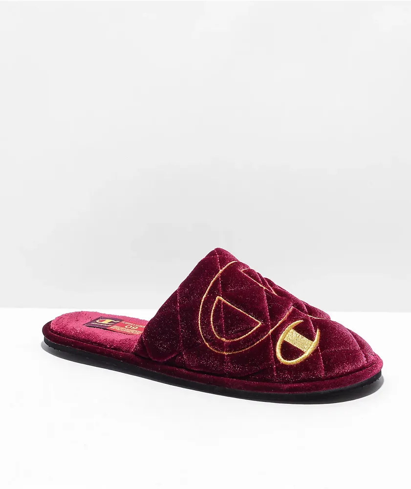 Champion Sleepover Lux Red & Gold Velvet Slippers