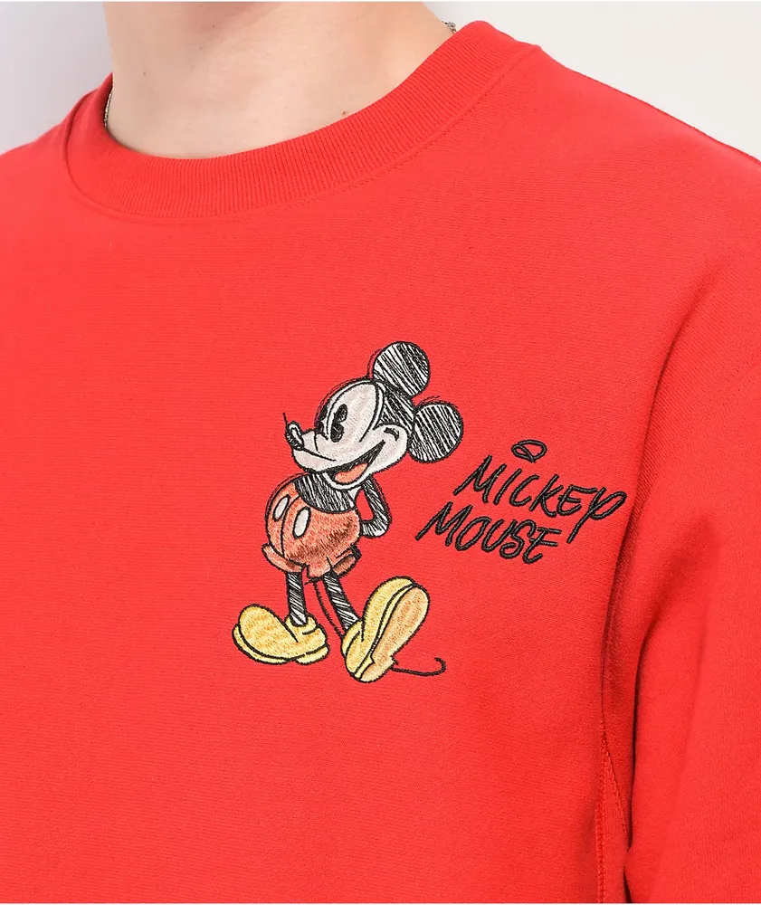 Champion x Disney Mickey & Pluto Red Crewneck Sweatshirt