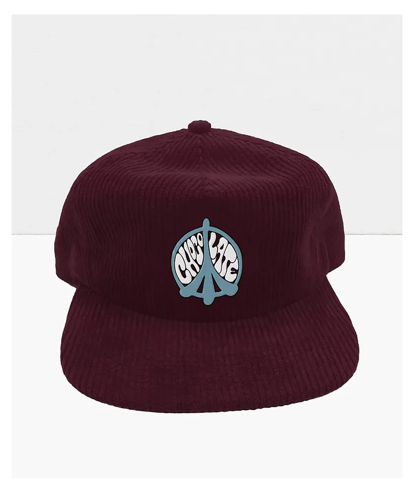 Chocolate Peace Burgandy Corduroy Snapback Hat