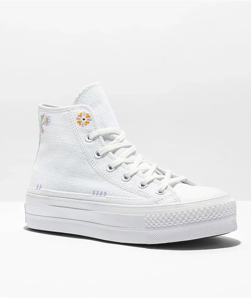 Converse Chuck Taylor All Star Lift Autumn Embroidery White High Top  Platform Shoes