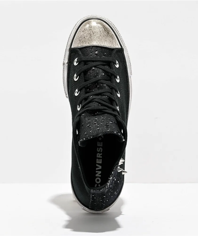 Converse Chuck Taylor All Star Lift Black & Silver Studded High Top Platform Shoes