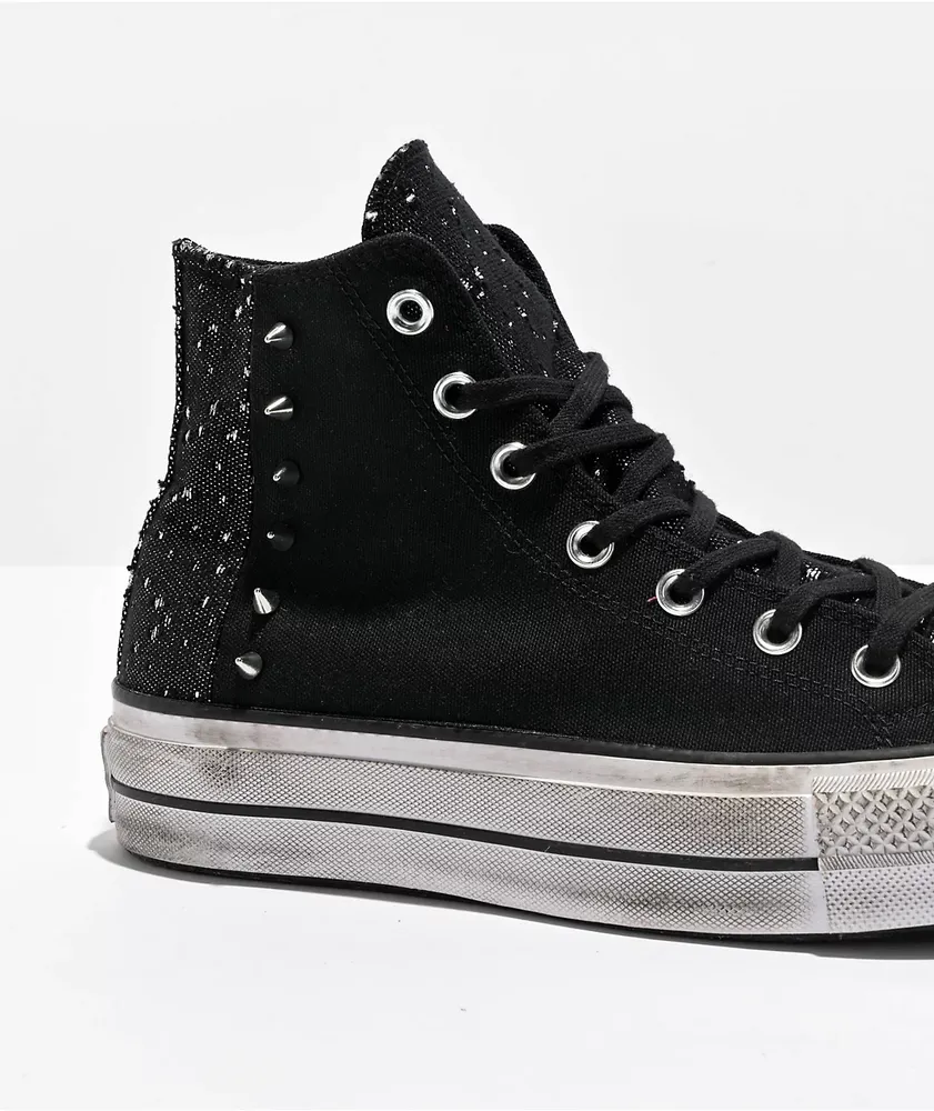 Converse Chuck Taylor All Star Lift Black & Silver Studded High Top Platform Shoes