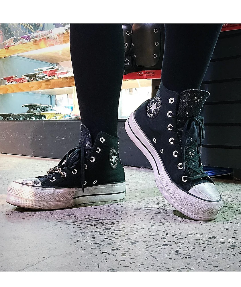 Converse Chuck Taylor All Star Lift Black & Silver Studded High Top Platform Shoes