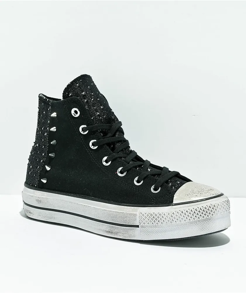 Converse Chuck Taylor All Star Lift Black & Silver Studded High Top Platform Shoes