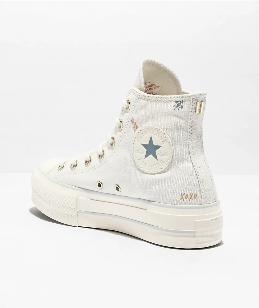 Converse Chuck Taylor All Star Lift Tattoo Vintage White High Top Platform Shoes
