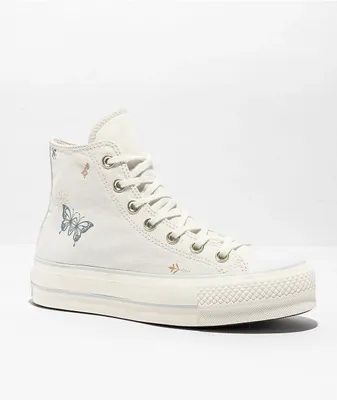 Converse Chuck Taylor All Star Lift Tattoo Vintage White High Top Platform Shoes