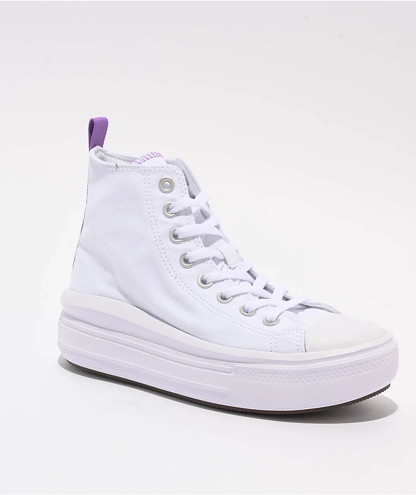 Converse Chuck Taylor All Star Move White & Pixel Purple Platform Shoes