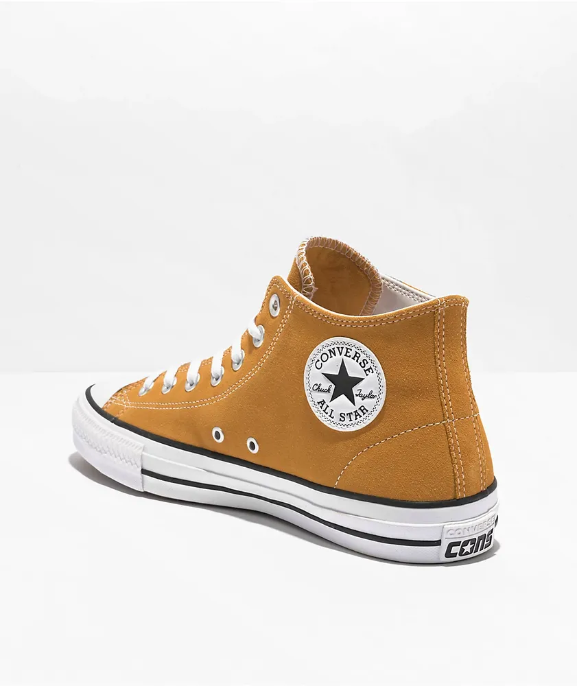 Converse Chuck Taylor All Star Pro Mid Sunflower Gold Suede Skate Shoes