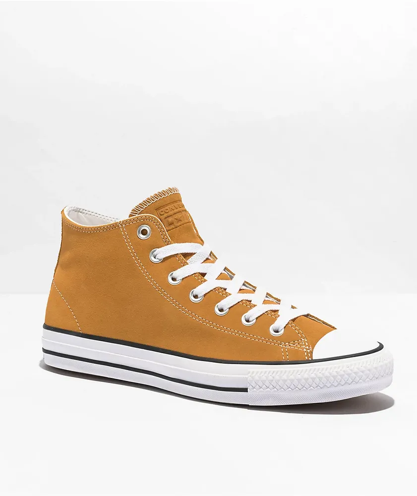 Converse Chuck Taylor All Star Pro Mid Sunflower Gold Suede Skate Shoes