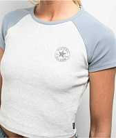 Converse Chuck Taylor Retro Heather Grey & Blue Raglan Crop T-Shirt