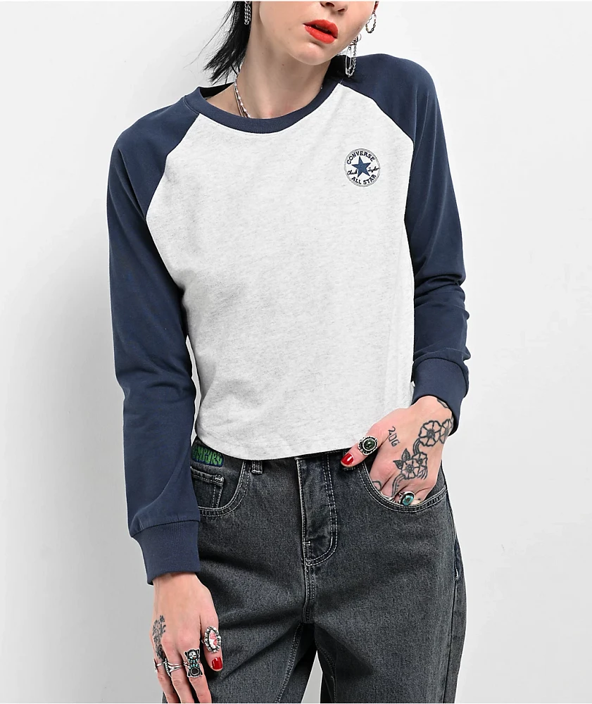 Converse Grey Raglan Long Sleeve Crop T-Shirt