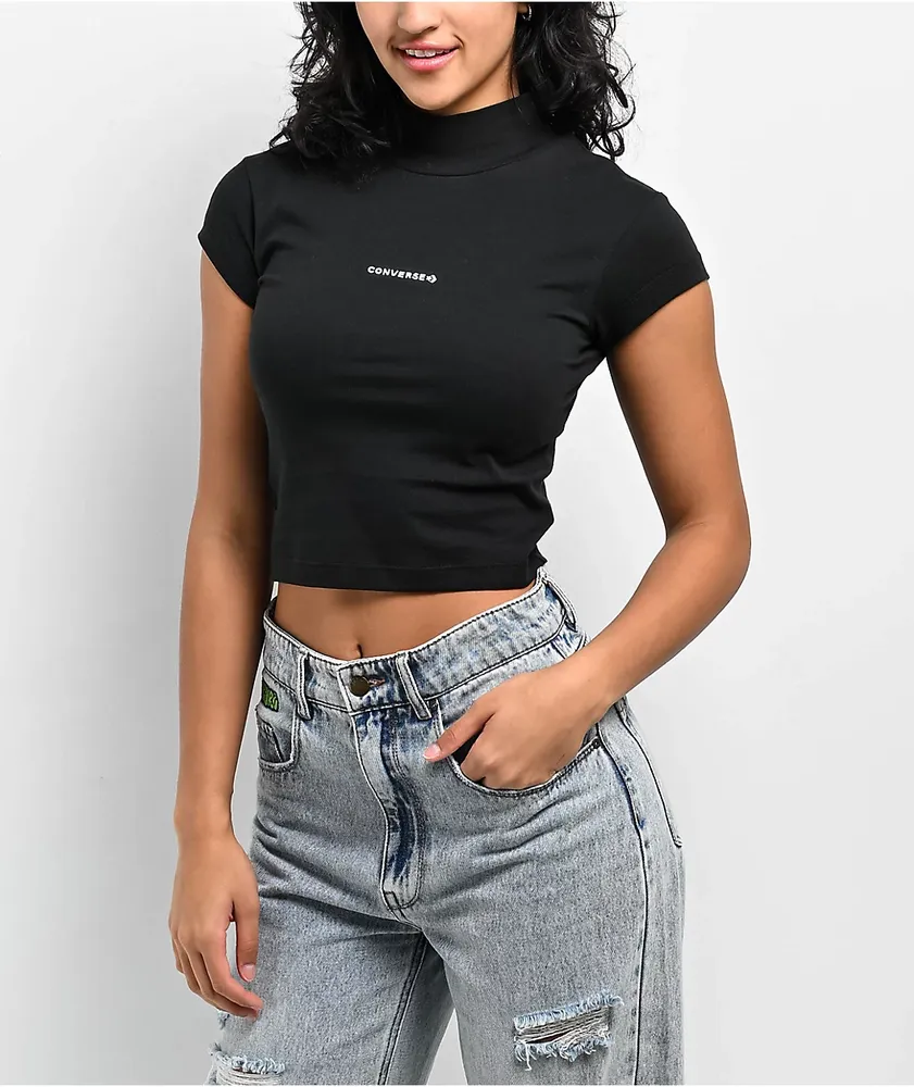 CROPPED MOCK NECK TOP - Black