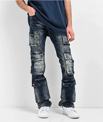 Cookies Core Modern Flare Distressed Blue Cargo Jeans