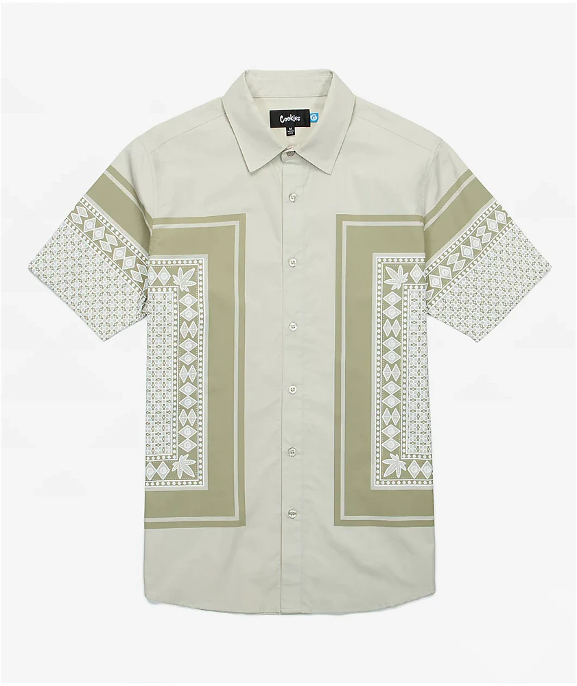 Cookies First Light Woven Sand Short Sleeve Button Up