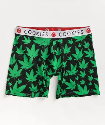 Cookies Leaf Print Black & Green Boxer Briefs