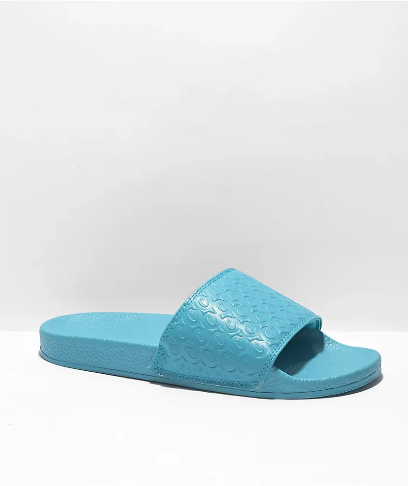 Cookies Monogram Embossed Blue Slide Sandals