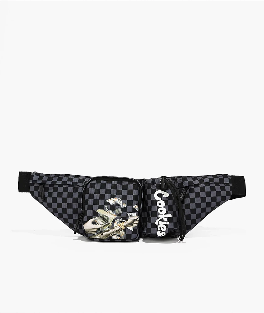 Cookies Throwin Bands Parker Black & Grey Checkerboard Fanny Pack