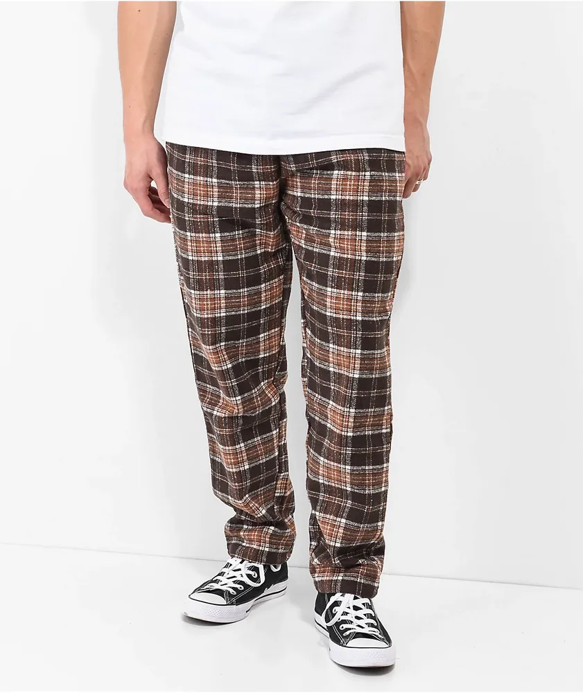 Plaid V-cut Tie Front Tapered Pants