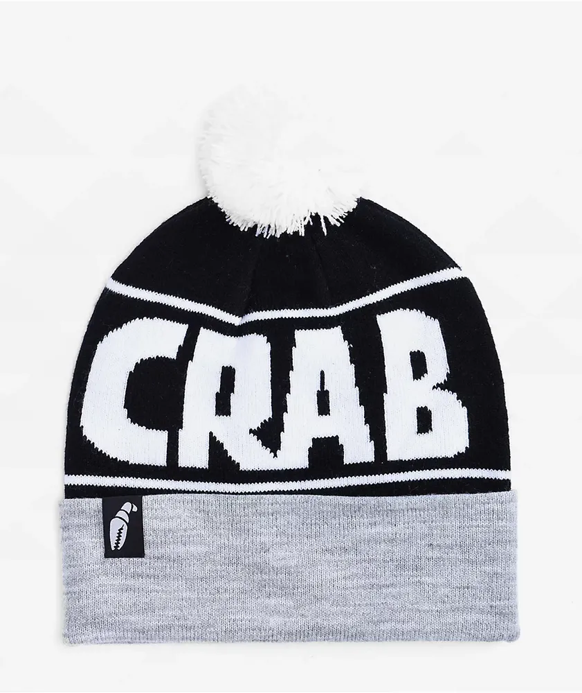 Crab Grab Grey & Black Pom Beanie