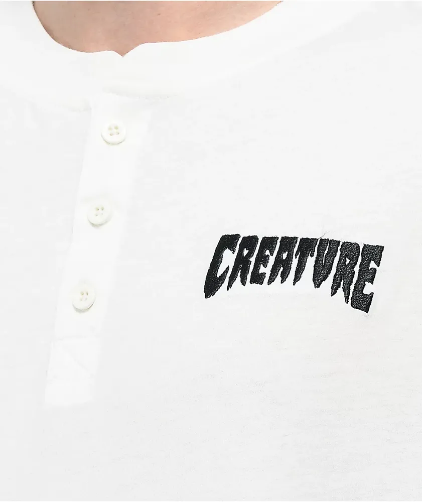 Creature Dealer White Long Sleeve Henley Shirt