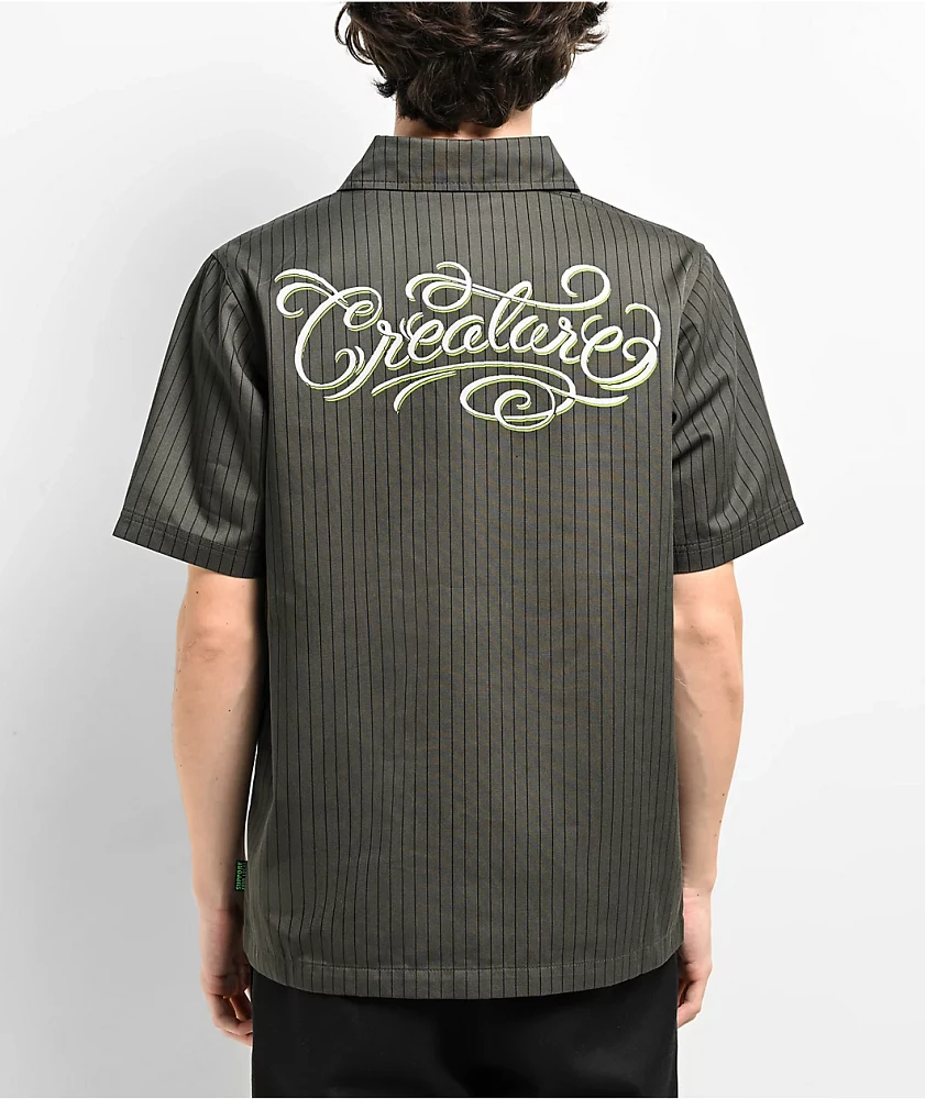 Creature Script Grey Short Sleeve Button Up Shirt