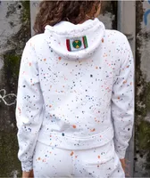 Cross Colours Circle Logo Paint Splatter White Crop Hoodie 