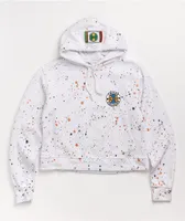 Cross Colours Circle Logo Paint Splatter White Crop Hoodie 