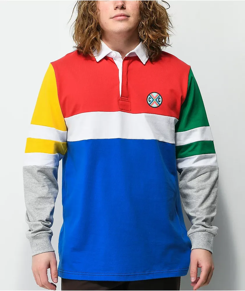Cross Colours Colorblock White, Red, & Blue Rugby Shirt