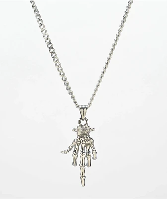 Cyberspace Shop Skeleton Flip Off 18" Silver Chain Necklace