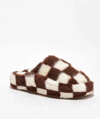 D'Amelio Footwear Socozee Checker Brown & White Slippers