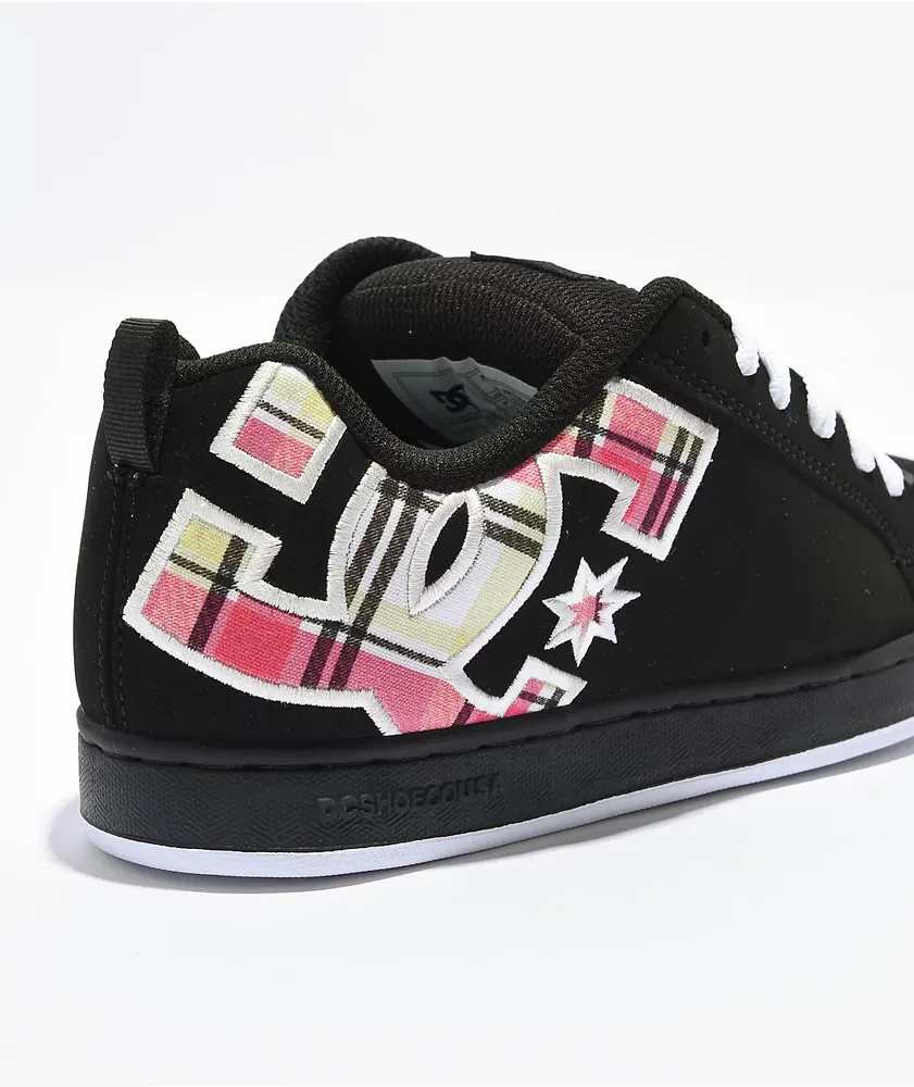 DC Court Graffik Black, Plaid & Pink Skate Shoes