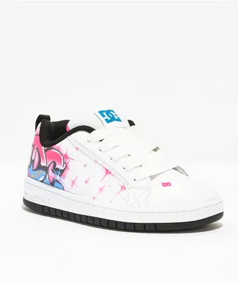 DC Court Graffik Pink, White & Blue Skate Shoes