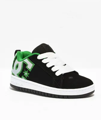 DC Kids Court Graffik Black, Grey & Green Skate Shoes