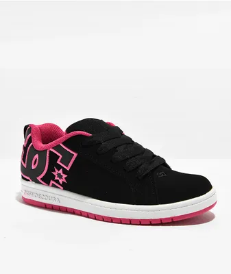 DC Kids Court Graffik Black, White & Pink Skate Shoes