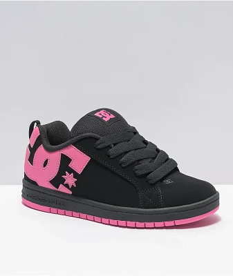 DC Kids Court Graffik Black & Hot Pink Skate Shoes