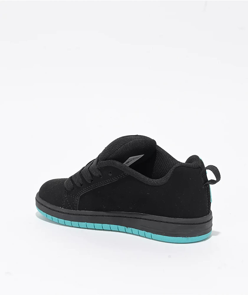 DC Kids Court Graffik Black & Turquoise Skate Shoes