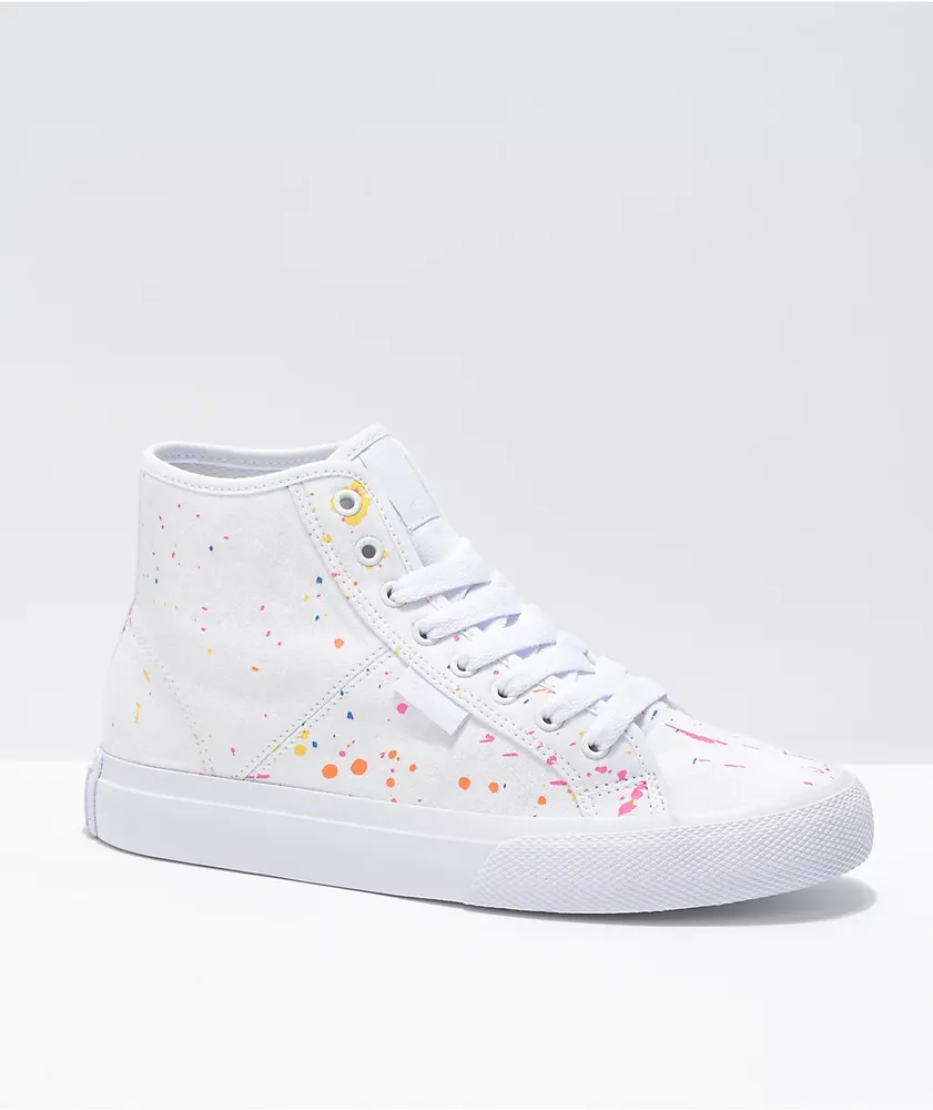 DC Manual Hi TX SE White & Paint Splatter Skate Shoes