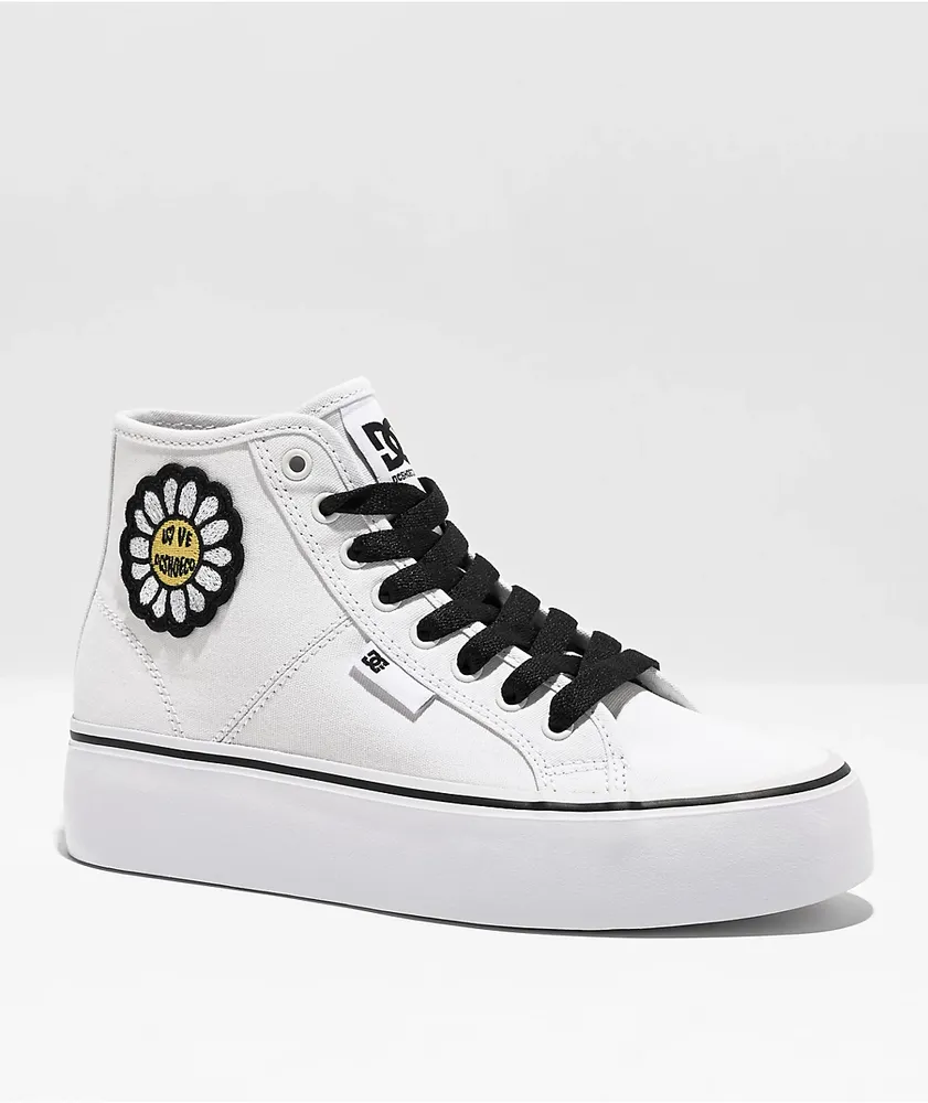 DC Manual Hi White Daisy Platform Shoes