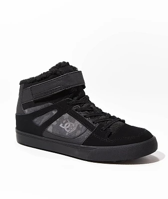DC Pure High Top Black &  Camo Skate Shoes