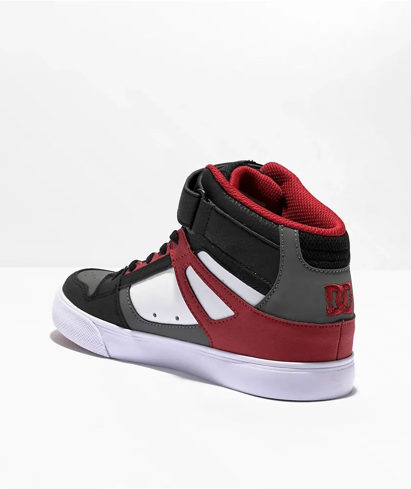 DC Pure High Top White, Red & Grey Skate Shoes