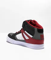 DC Pure High Top White, Red & Grey Skate Shoes